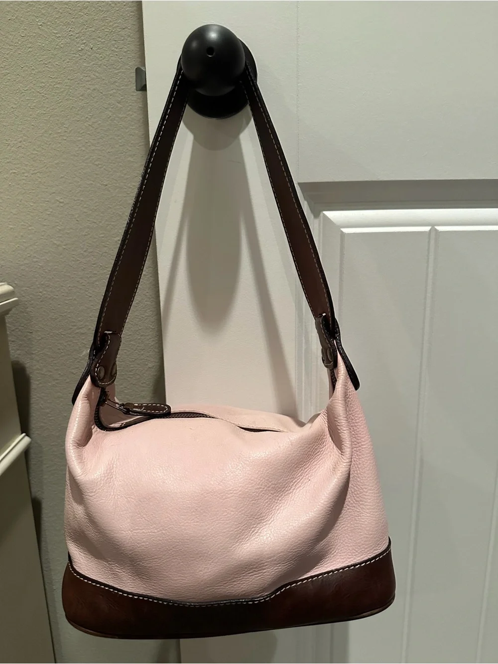J. Jill Pink and Brown Pebble Leather Hobo Bag